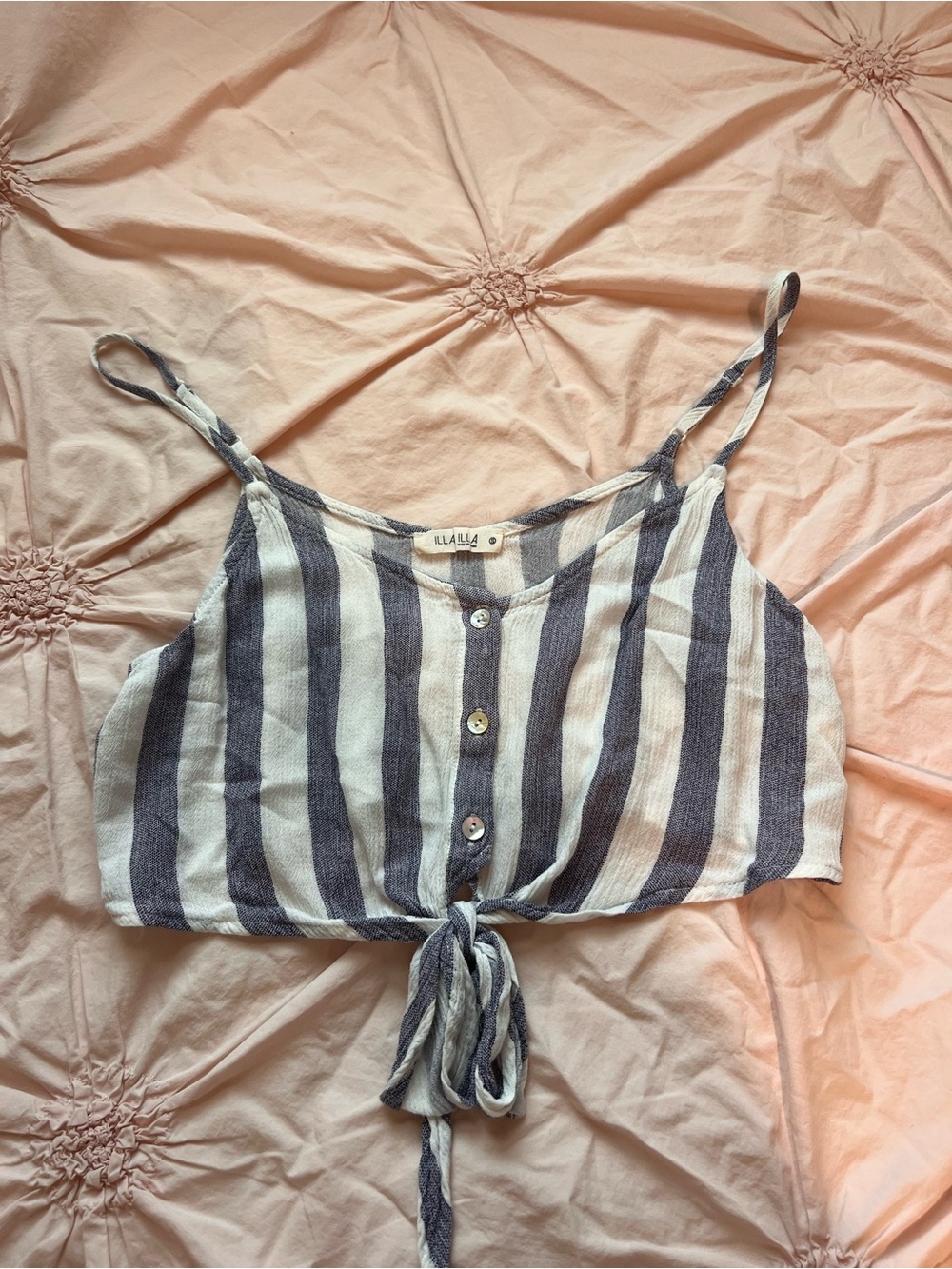 ILLA ILLA Blue & White Striped Tie-Front Crop Cami